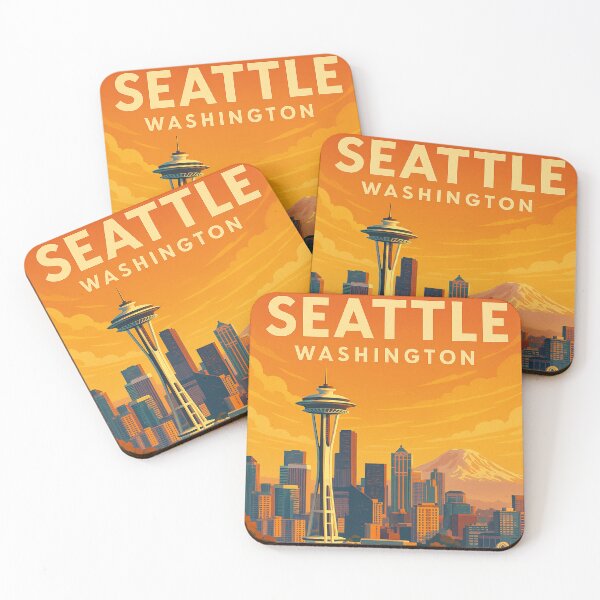 Item preview, Seattle Sunset Skyline – Retro Poster Art designed and sold by Mo & Ko Design.