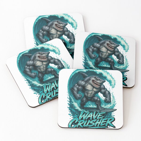 Item preview, Wave Crusher Muscled Shark Surfing T-Shirt Design designed and sold by VandalMuse.