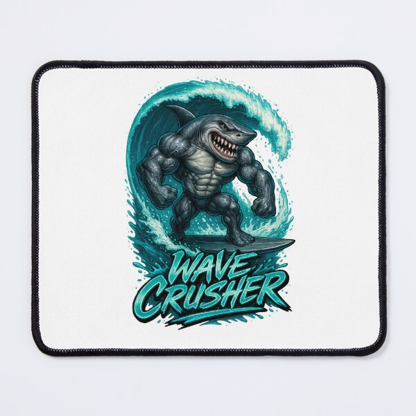 Item preview, Wave Crusher Muscled Shark Surfing T-Shirt Design designed and sold by VandalMuse.