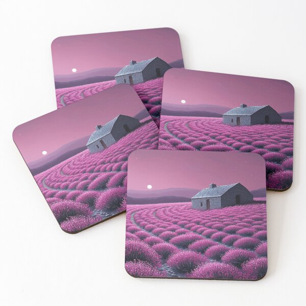 Item preview, Lavender Field Cottage Under Moonlight – Dreamy Purple Landscape Art designed and sold by PaintbrushPlace.