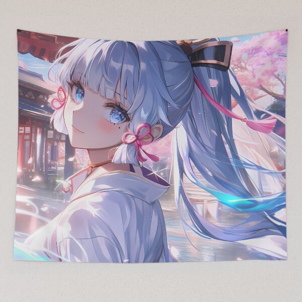Item preview, Kamisato Ayaka Genshin Impact Anime White Kimono Blue Eyes Cherry Blossoms Light designed and sold by earlobejerk.