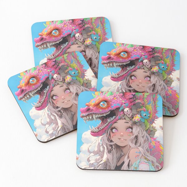 Item preview, Adorable Goofy Anime Girl with Pink Dragon designed and sold by bubblegoth.