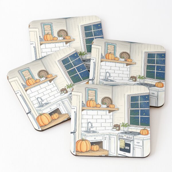 Item preview, White Kitchen With Orange Pumpkins At Nightfall  designed and sold by Soxybabe12.