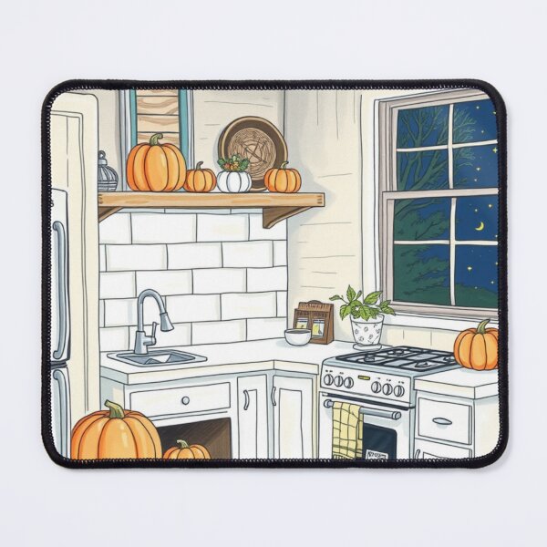 Item preview, White Kitchen With Orange Pumpkins At Nightfall designed and sold by Soxybabe12.