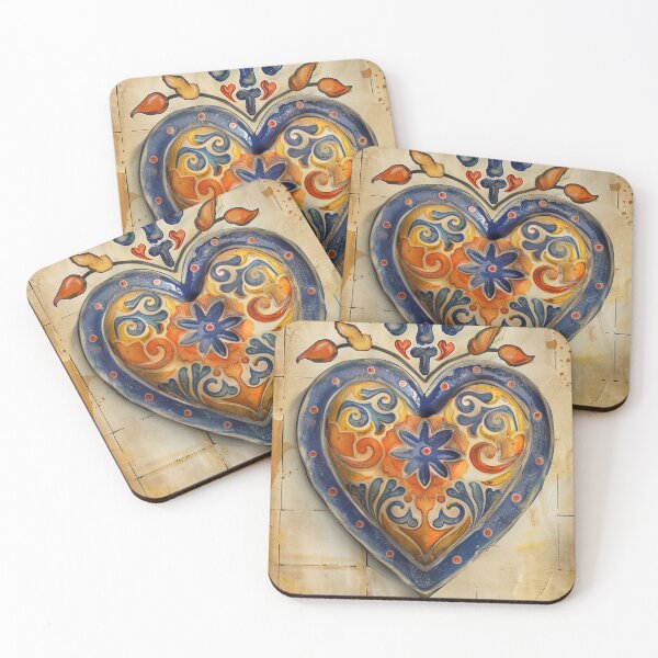 Item preview, Mexican–Italian Heritage Heart – Talavera & Maiolica Pattern Art Print designed and sold by ArgentoArt.