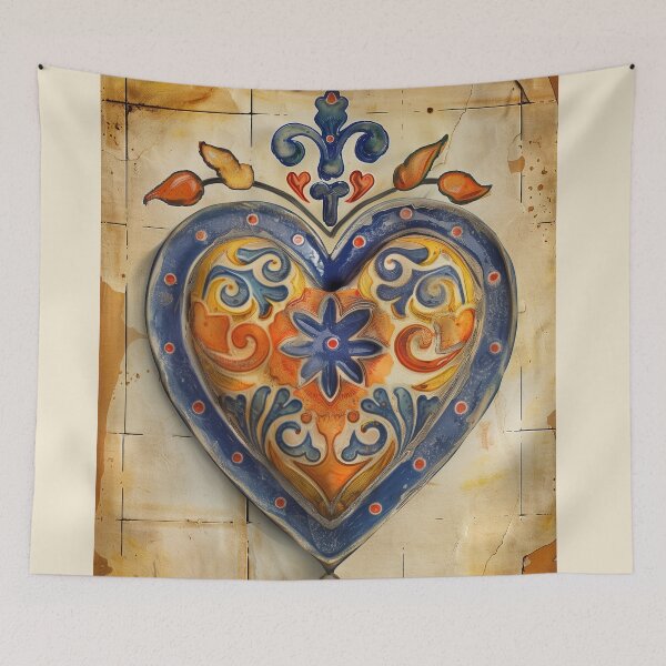 Item preview, Mexican–Italian Heritage Heart – Talavera & Maiolica Pattern Art Print designed and sold by ArgentoArt.
