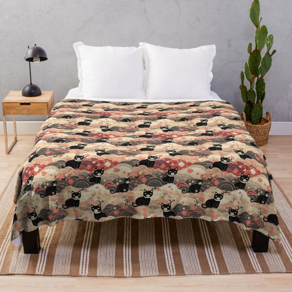 Item preview, A whimsical and enchanting Japanese-style pattern featuring cute black and orange cats nestled among vibrant orange blossoms and soft, cloudy backgrounds. designed and sold by ArtifactVault.