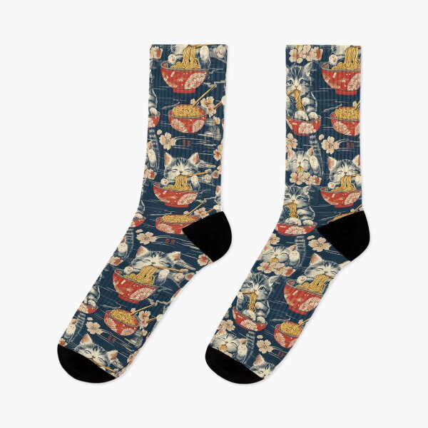 Item preview, A charming and detailed illustration of happy kittens in red ramen bowls eating their noodles with chopsticks among beautiful pink cherry blossoms on a dark background. designed and sold by ArtifactVault.