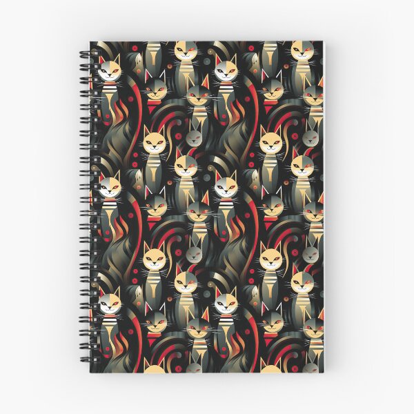 Item preview, A bold and striking Art Deco pattern showcasing stylized feline portraits with sharp, gold lines and geometric shapes set against a dark, dramatic background. designed and sold by ArtifactVault.