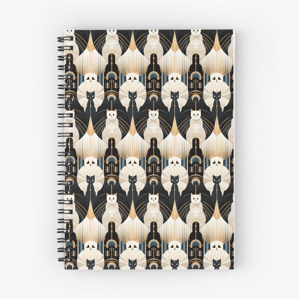 Item preview, Un patrón elegante y artístico de estilo Art Decó que presenta gatos blancos estilizados con un llamativo fondo geométrico de líneas y formas doradas y negras. designed and sold by ArtifactVault.