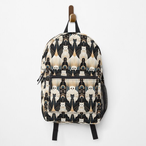 Item preview, An elegant and artistic Art Deco-style pattern featuring streamlined white cats with a striking geometric backdrop of golden and black lines and shapes. designed and sold by ArtifactVault.