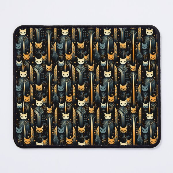 Item preview, A sleek and stylish Art Deco-inspired pattern depicting a serene nocturnal landscape with streamlined cat silhouettes and radiating golden light among abstract plants. designed and sold by ArtifactVault.