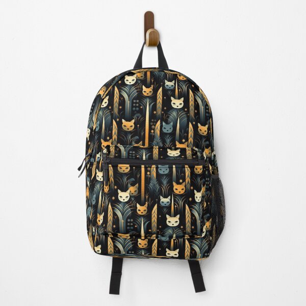 Item preview, A sleek and stylish Art Deco-inspired pattern depicting a serene nocturnal landscape with streamlined cat silhouettes and radiating golden light among abstract plants. designed and sold by ArtifactVault.