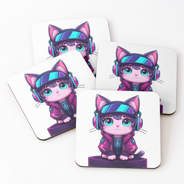 Item preview, Cyberpunk Kawaii Cat Sticker #1 – Chibi Neon Neko with Headset & Hoodie designed and sold by Nostalgia1980.