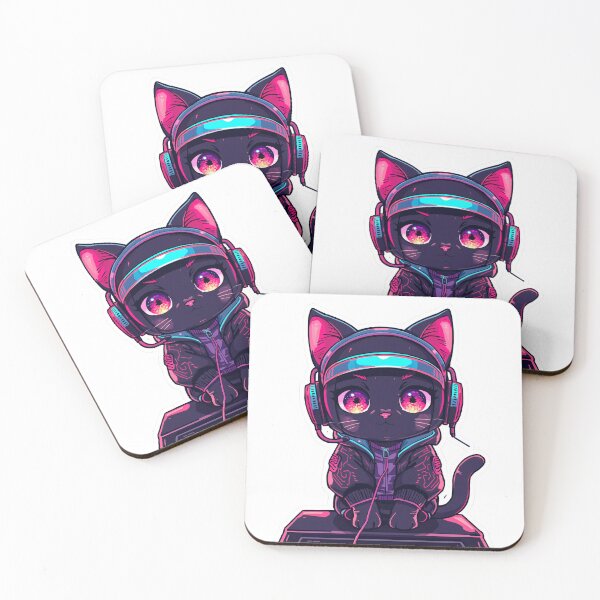 Item preview, Cyberpunk Kawaii Cat Sticker #2 – Chibi Neon Neko with Headset & Hoodie designed and sold by Nostalgia1980.