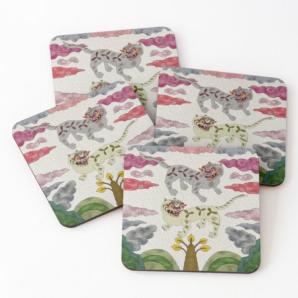 Item preview, Cloud Tigers – Korean Folk Art Minhwa Illustration designed and sold by Yoma-iknow.