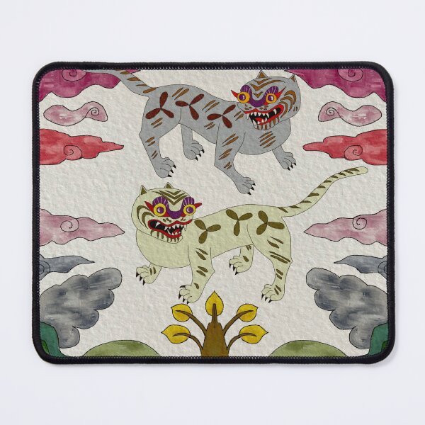 Item preview, Cloud Tigers – Korean Folk Art Minhwa Illustration designed and sold by Yoma-iknow.