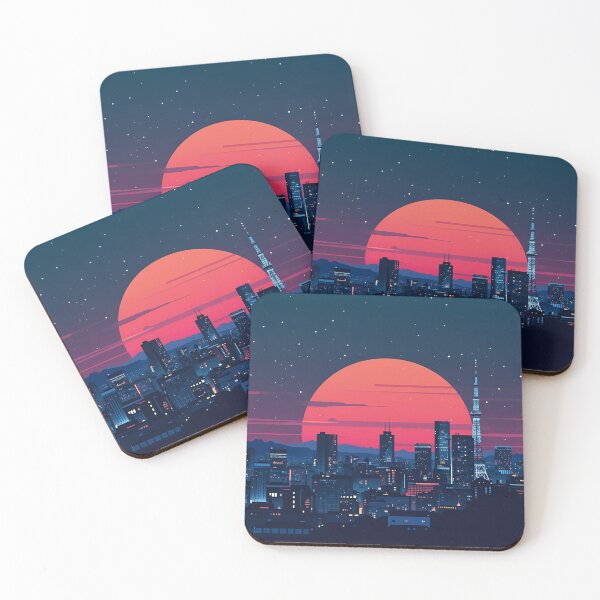 Artikelvorschau, Poster mit der Skyline von Tokio bei Nacht – stilisierte Stadtsilhouette, Sonnenuntergang mit Farbverlauf. entworfen und verkauft von RetroMangathreads.