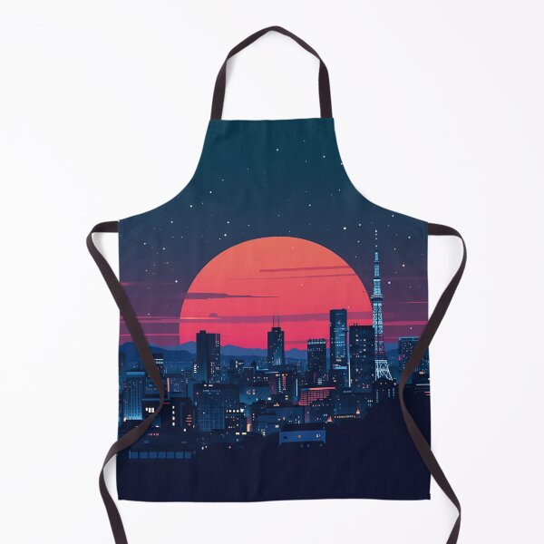 Aperçu de l'œuvre Affiche de la ligne d'horizon nocturne de Tokyo — silhouette de ville stylisée, coucher de soleil dégradé. créée et vendue par RetroMangathreads.