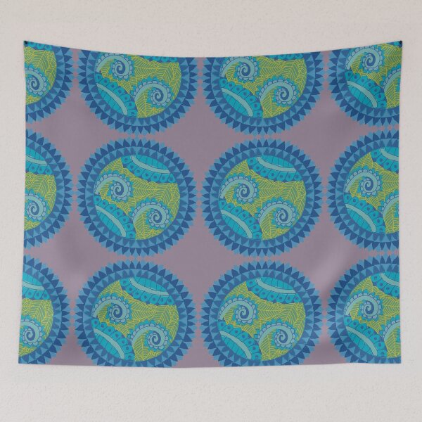 Item preview, Abstract geometric shapes repeating pattern - blue designed and sold by Svasti Arts and Designs.