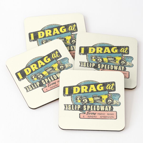 Item preview, I Drag at Islip Speedway - yellow dragster - aged, burnout finish designed and sold by retropetrol.