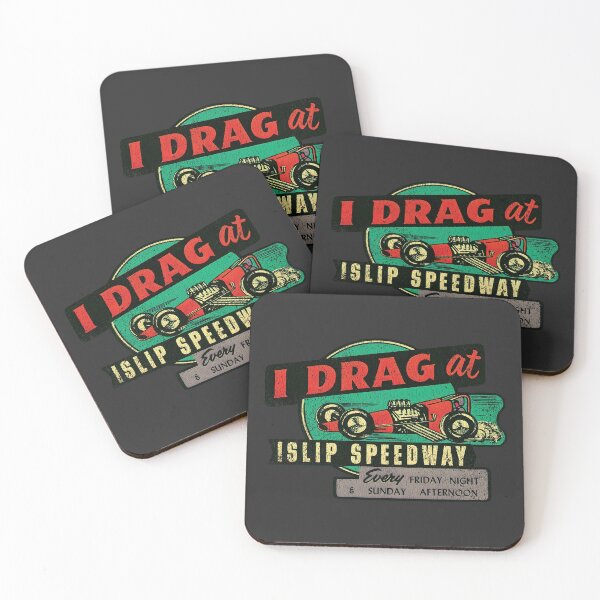 Item preview, I Drag at Islip Speedway - red dragster - aged, burnout finish designed and sold by retropetrol.
