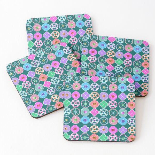 Item preview, Abstract Flower repeating Pattern inspired by Madhubani art - Teal Green designed and sold by Svasti Arts and Designs.