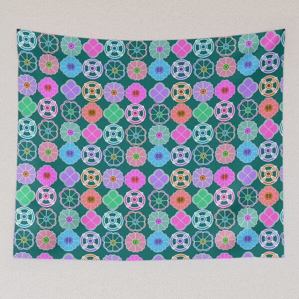 Item preview, Abstract Flower repeating Pattern inspired by Madhubani art - Teal Green designed and sold by Svasti Arts and Designs.
