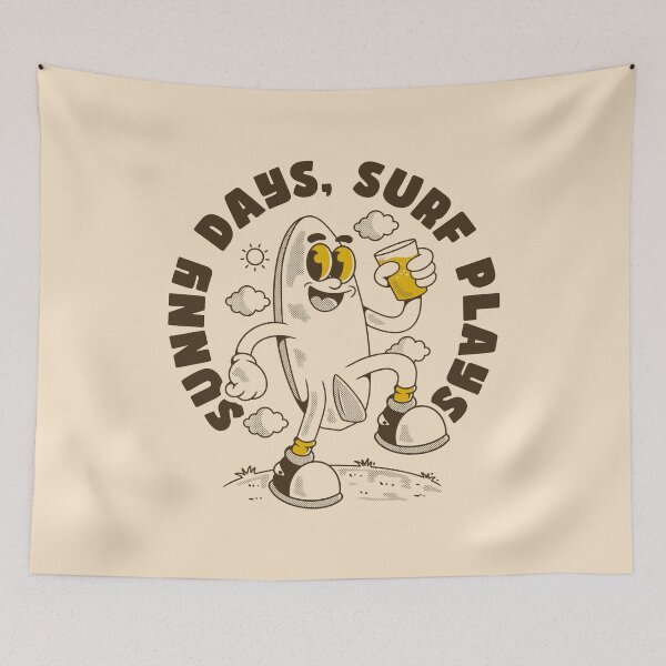 Item preview, Sunny Days Surf Plays – Retro Surfboard Cartoon T-Shirt Design designed and sold by adipra.