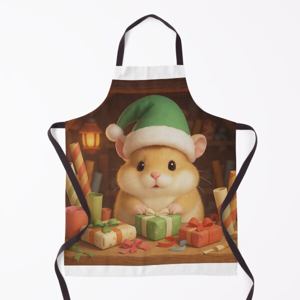 Item preview, Hamster in Christmas Santa Hat Gift Wrapping in Workshop designed and sold by acceleratorhams.