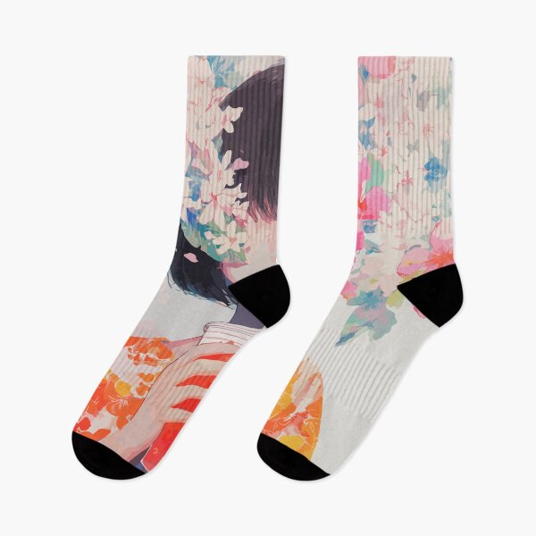 Item preview, Dreamy Anime Girl with Flowers – Surreal Floral Portrait Illustration designed and sold by Moss and Moon Studio.