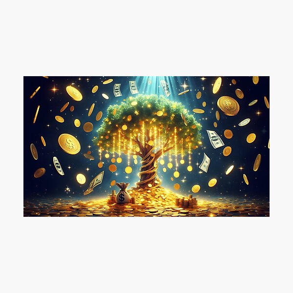 Item preview, Enchanting magical tree with coins falling around designed and sold by DreamagineArtDesign.