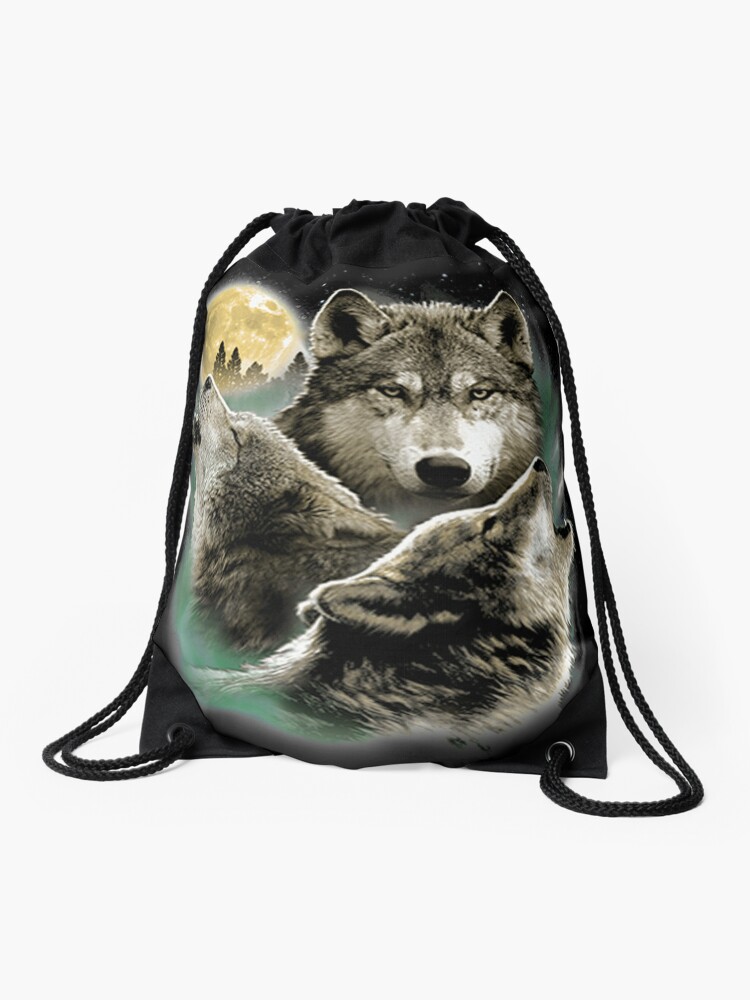 Mochila saco «Tres lobos aullando a la luz de la luna» de kleynard |  Redbubble