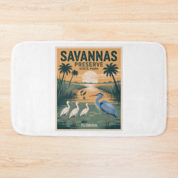 Item preview, Savannas Preserve State Park Florida – Retro Wildlife Art with Herons & Ibises in Retro Vintage Style designed and sold by pod24.