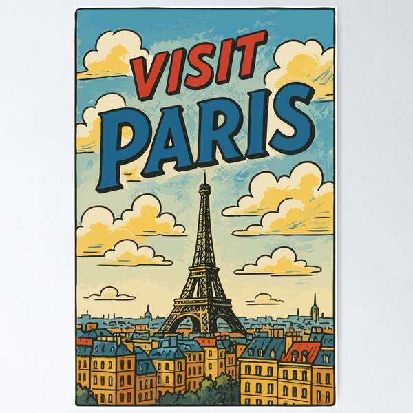 Aperçu de l'œuvre Visitez Paris France Rétro créée et vendue par TomFrontierArt.