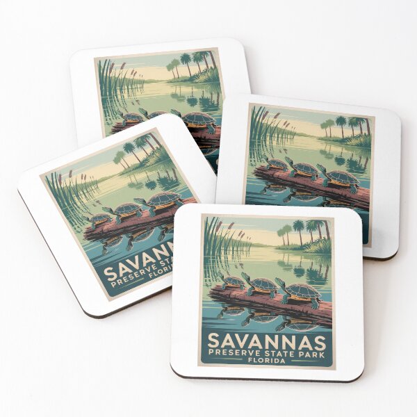 Item preview, Turtles in Savannas Preserve State Park Florida – Retro Vintage Nature Illustration in Park Style designed and sold by pod24.