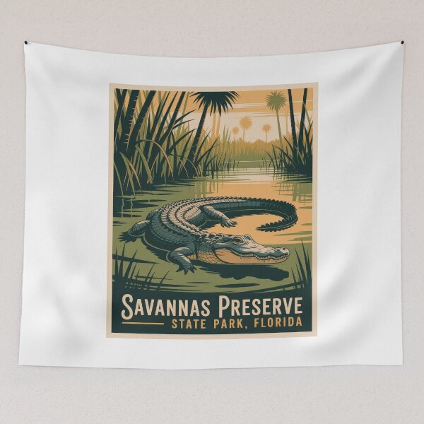 Item preview, Savannas Preserve State Park Florida - Retro Vintage Alligator Artwork in National Park Style designed and sold by pod24.