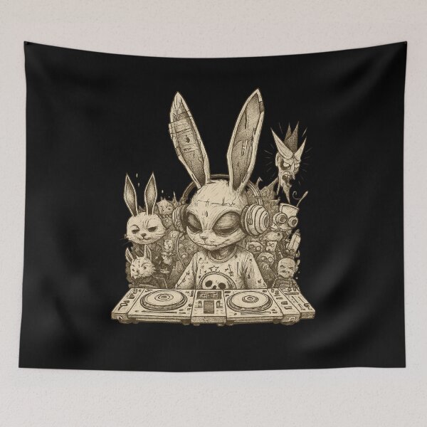 Item preview, Cyberpunk DJ Rabbit – Dark Gothic Bunny Music Art designed and sold by Neon Nightmare.