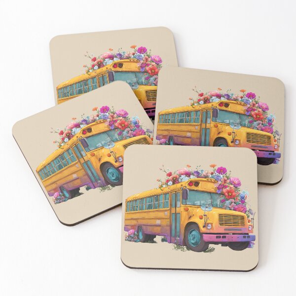 Item preview, Yellow Back to school bus colorful floral design designed and sold by tanabe.