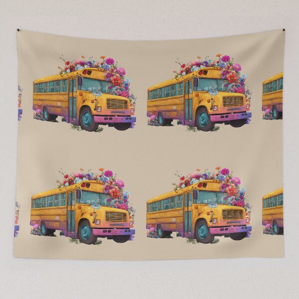 Item preview, Yellow Back to school bus colorful floral design designed and sold by tanabe.