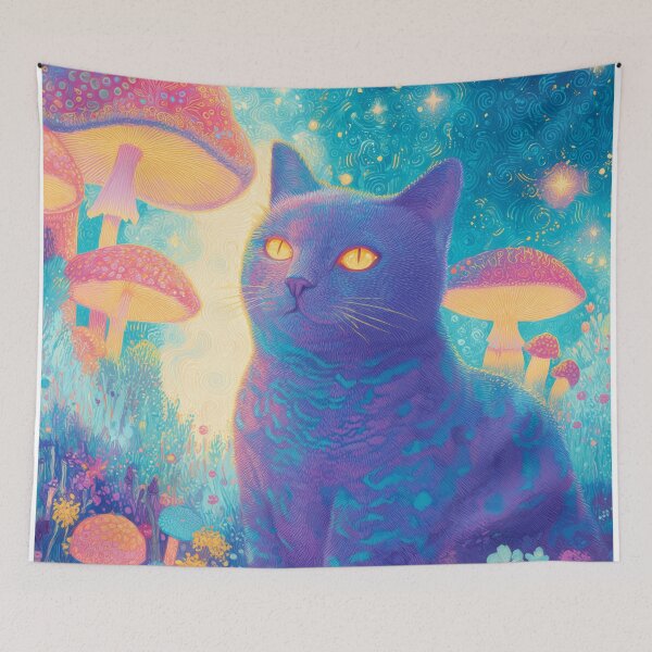Item preview, Cosmic Cat Dreamscape | Whimsical Cat in Glowing Mushroom Forest designed and sold by BlissxPals.