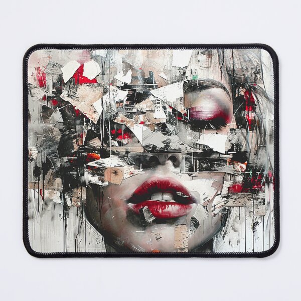 Item preview, abstract image with face, woman with pixels, mural in grey designed and sold by WishArtDesign.