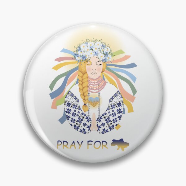 Item preview, Pray for Ukraine. Ukrainian woman prays wearing an embroidered dress and a wreath of wild flowers	 designed and sold by KosaUA.