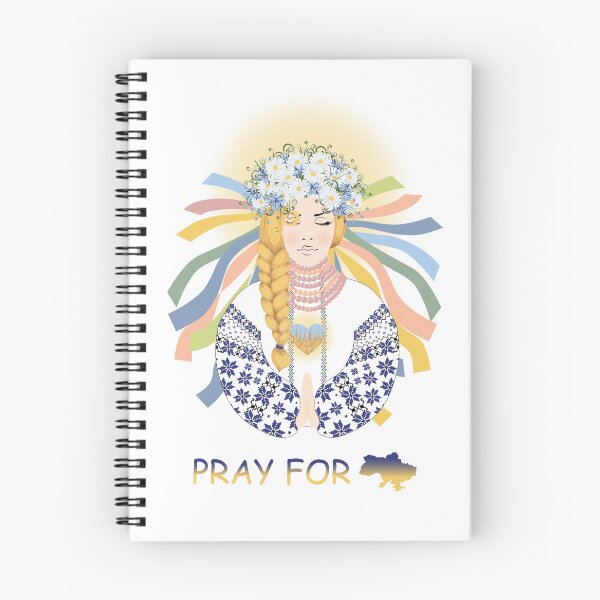 Item preview, Pray for Ukraine. Ukrainian woman prays wearing an embroidered dress and a wreath of wild flowers	 designed and sold by KosaUA.