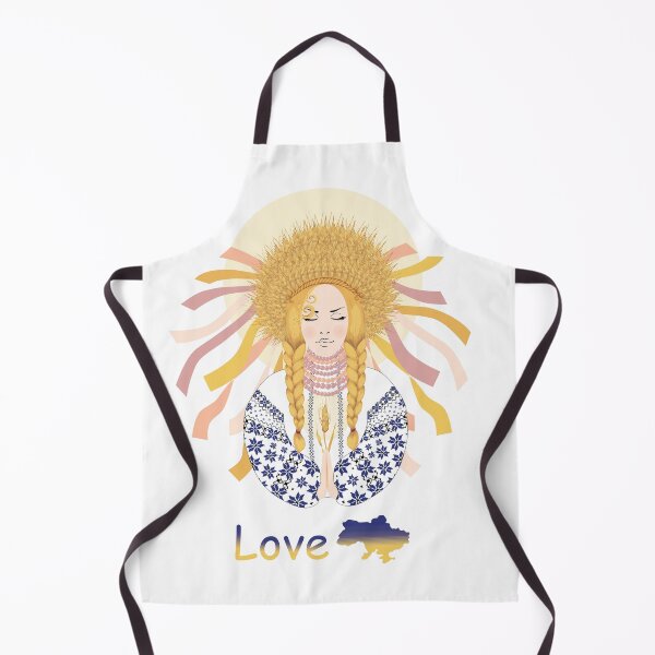 Item preview, A Ukrainian woman prays wearing an embroidered dress and a wheat wreath	 designed and sold by KosaUA.