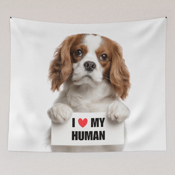 Item preview, Cute Cavalier King Charles Spaniel with Signboard I love my Human  designed and sold by LazyOwlStore.
