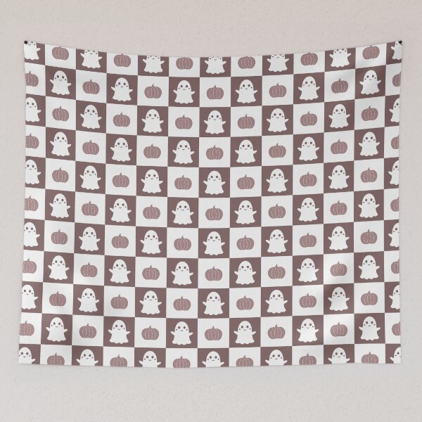 Item preview, Checkered Halloween Pattern with Ghost and Pumpkin designed and sold by Julza Art.
