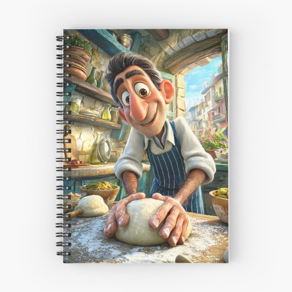 Item preview, Cheerful baker crafting dough in a rustic kitchen designed and sold by Artessie.