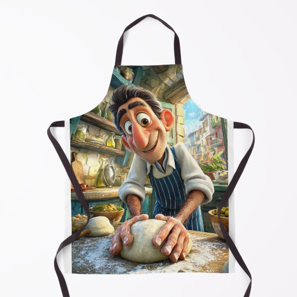Item preview, Cheerful baker crafting dough in a rustic kitchen designed and sold by Artessie.
