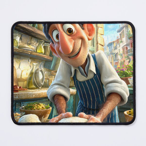Item preview, Cheerful baker crafting dough in a rustic kitchen designed and sold by Artessie.